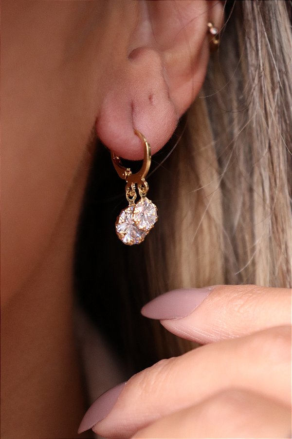 Brinco Dourado Zircônia Dupla