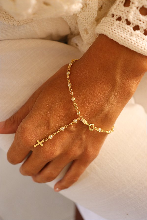 Pulseira Terço com Pérolas