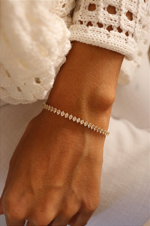 Pulseira Riviera Dourada com Zircônias