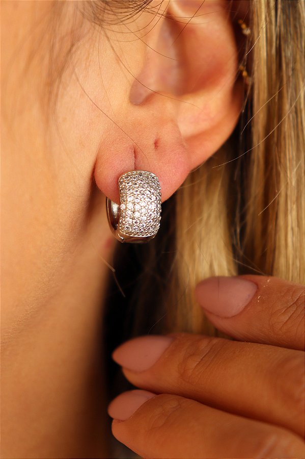 Brinco Argola Ródio com Zircônias Cravejadas