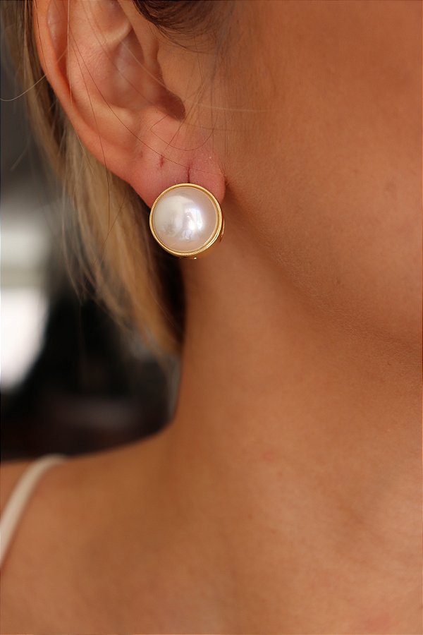 Argola Pérola Banhado Ouro 18k