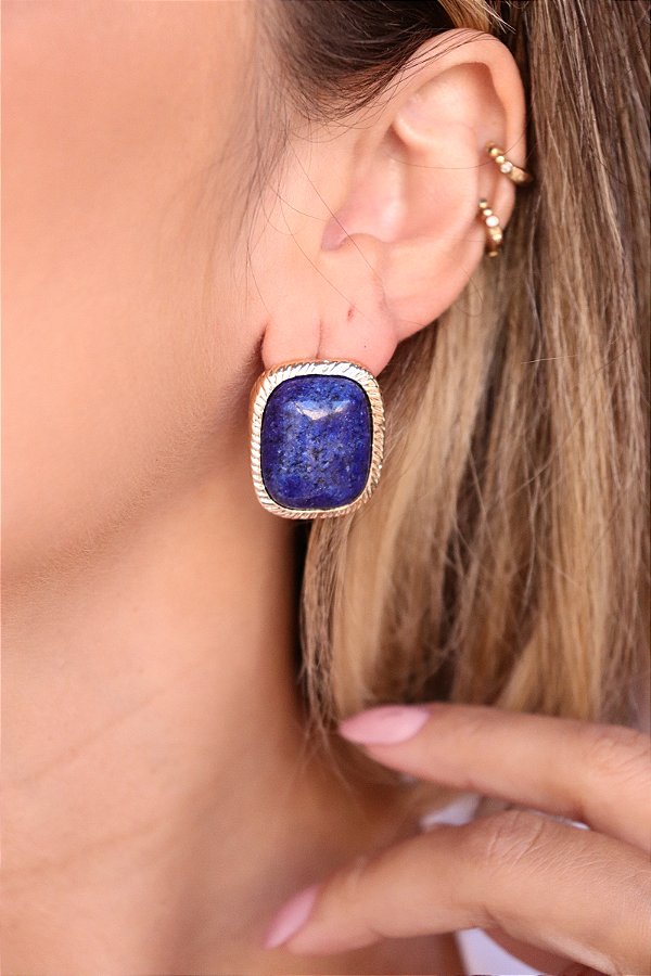 Brinco Quadrado Pedra Lápis-Lazúli