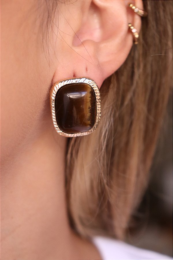 Brinco Quadrado Olho de Tigre