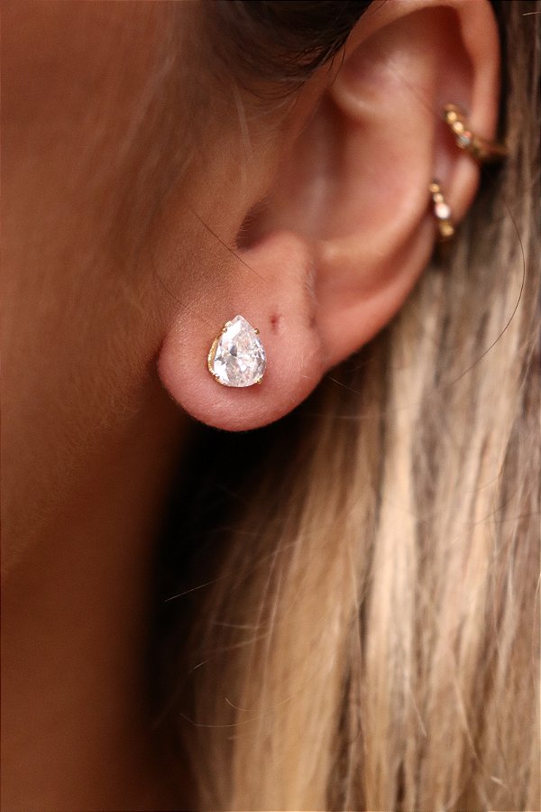 Brinco Gota Clássico Banho Ouro 18k