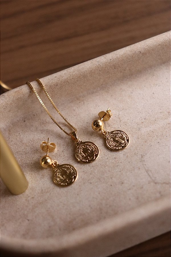 Conjunto Colar e Brinco São Bento Ouro 18k