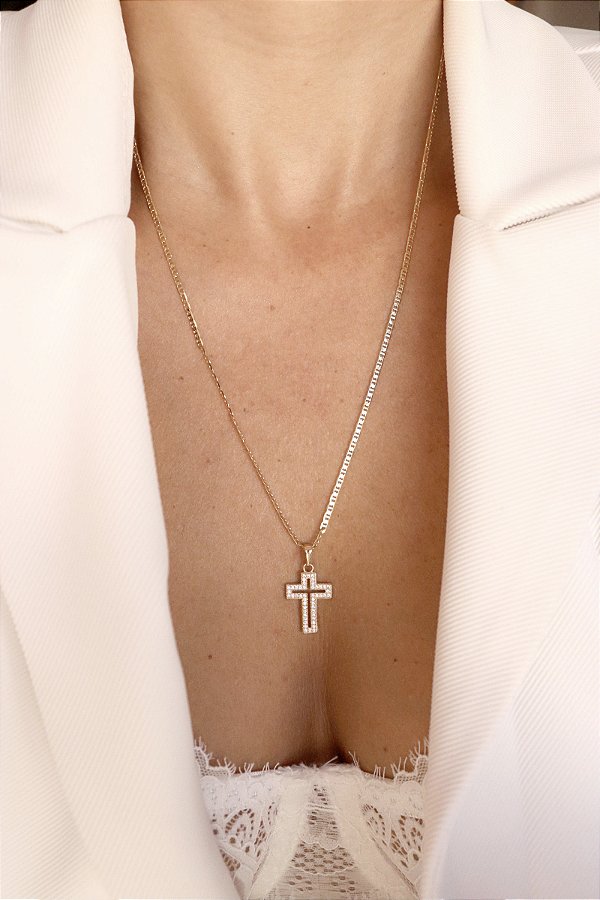 Crucifixo Cravejado Banhado a Ouro 18k