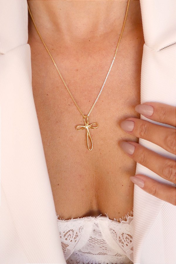 Colar Crucifixo Design Banho Ouro 18k