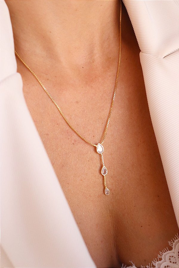 Colar Gravata Gotas Banhado a Ouro 18k