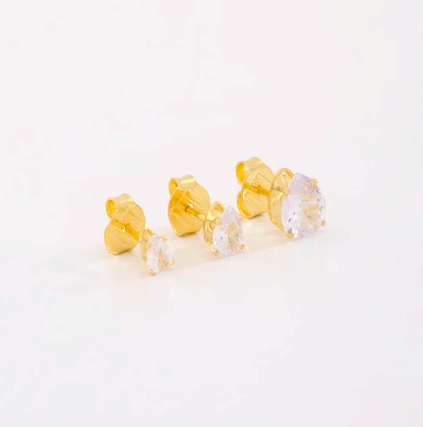 Trio Brincos Banhados Ouro 18K Zircônia Gota