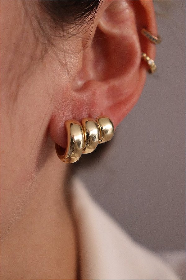 Trio de Argolas Lisas Banho de Ouro 18K