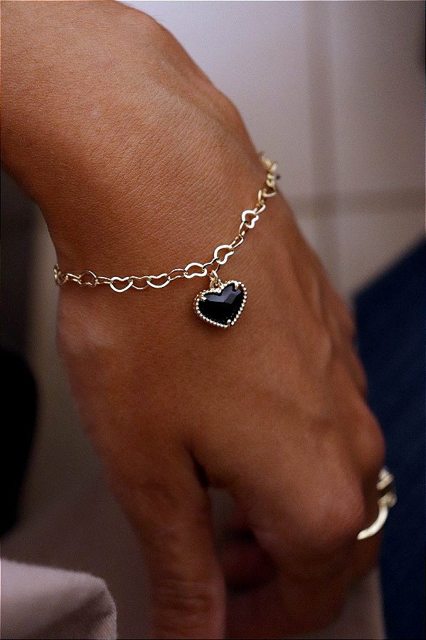Pulseira Pingente Coração Banho de Ouro 18k