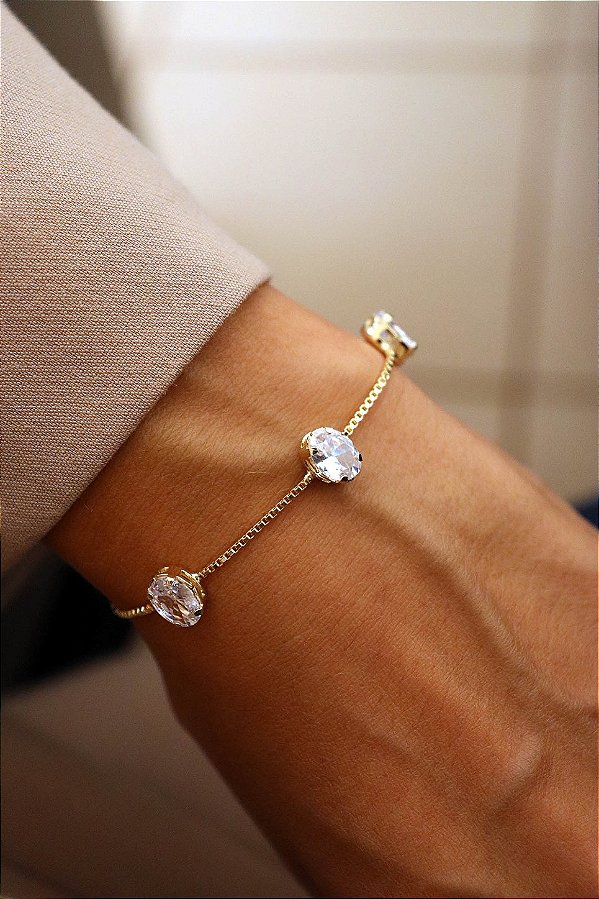 Pulseira Zircônia Oval Banhada a Ouro 18k