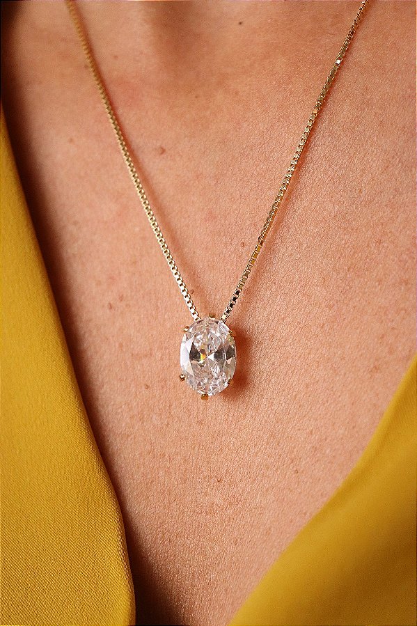 Colar Ponto de Luz Oval Banhado a Ouro 18k