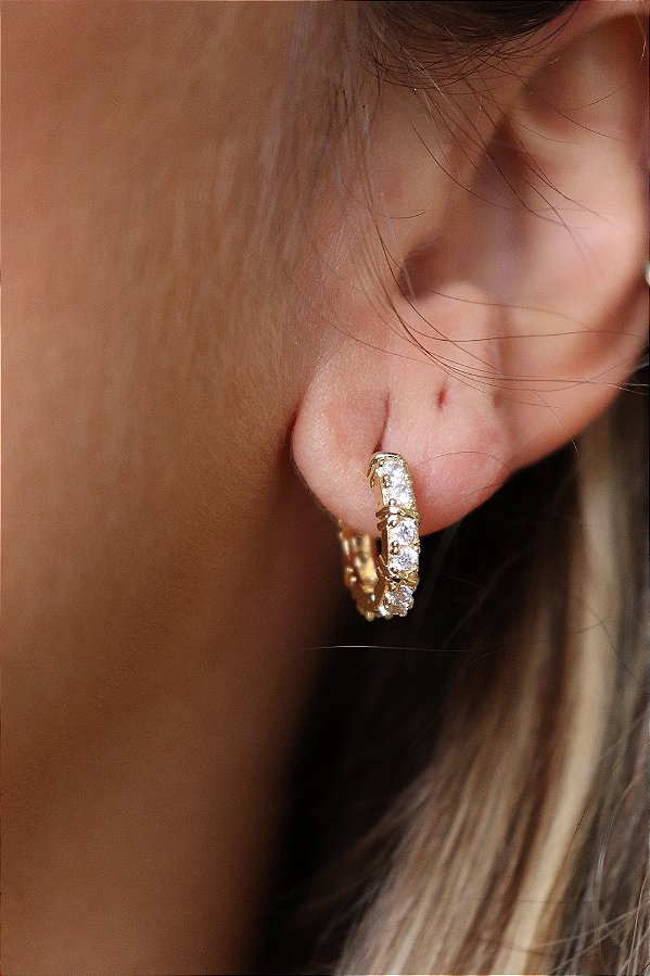 Brinco Argolinha Zircônia Banhado Ouro 18k
