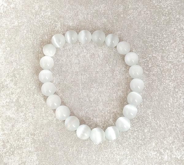 Pulseira de Selenita em Esfera 8mm "Limpa e Energiza"