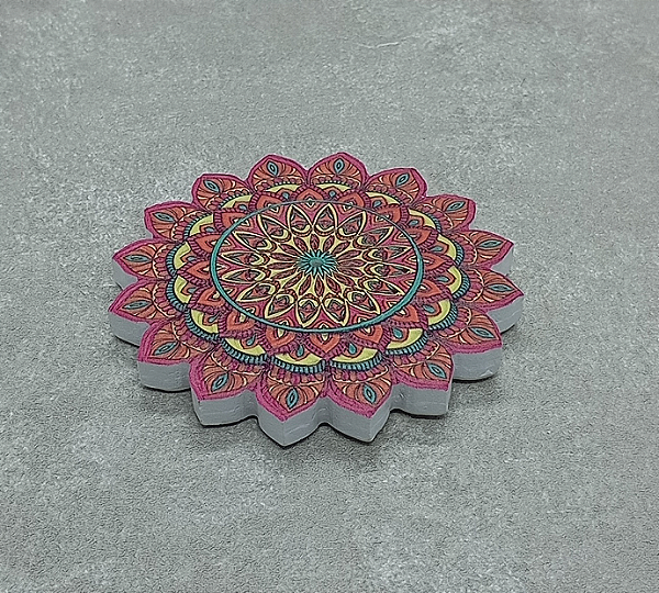 Incensário Mandala Flor de Lótus com ímã - Rosa e Amarelo