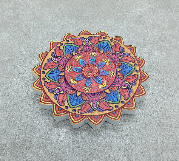 Incensário Mandala Flor de Lótus com ímã - Amarelo/Azul/Vermelho