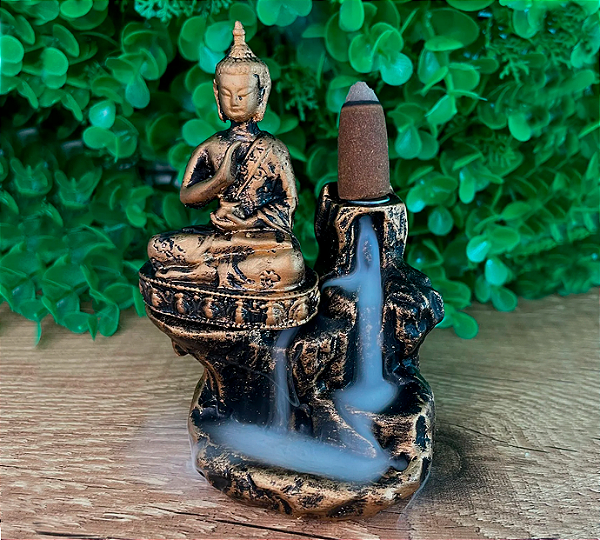 Incensário Cascata Buda - Dourado com preto