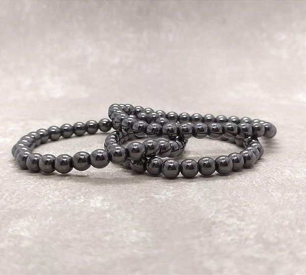 Pulseira de Hematita em Esfera 6mm "Fortalecimento Pessoal e Proteção"