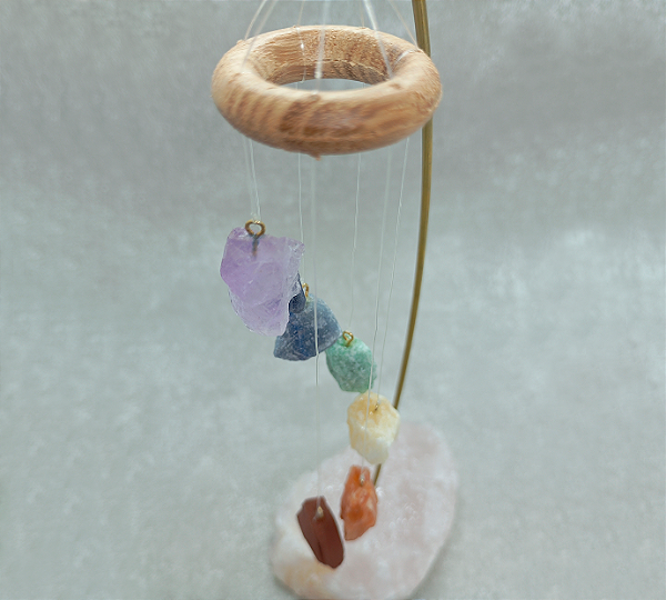 Sino de Mesa 7 Chakras - Base em Quartzo Rosa