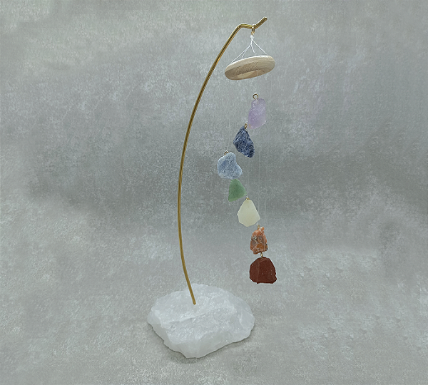 Sino de Mesa 7 Chakras - Base em Quartzo Branco