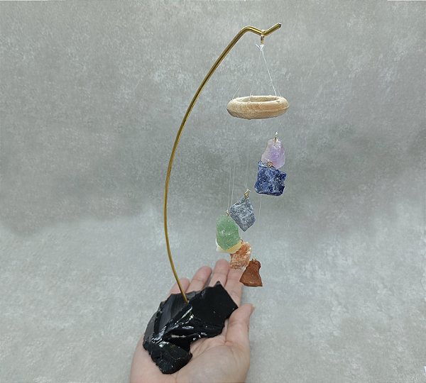 Sino de Mesa 7 Chakras - Base em Obsidiana Negra