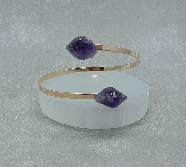 Bracelete Ametista Duas Pedras Regulável - Dourado