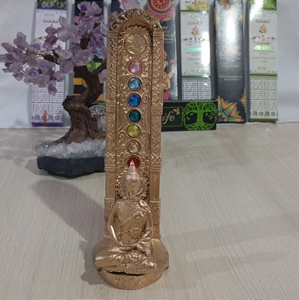 Incensário Buda 7 Chakras  Vertical - Dourado