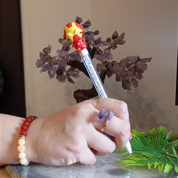 Caneta Infantil Homem de Ferro com Quartzo Cristal