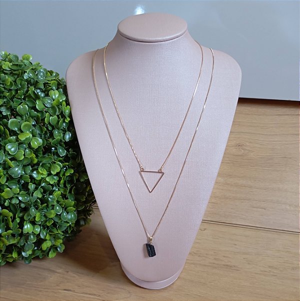 Colar Duo com Triângulo e Turmalina Negra - "Proteção."