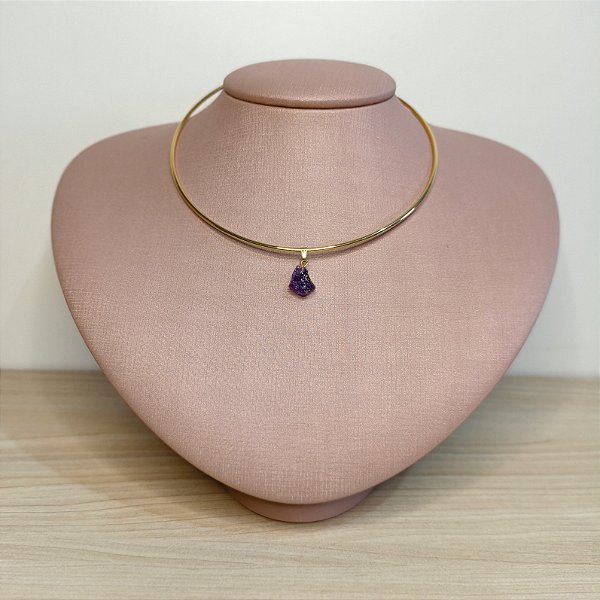 Choker lisa com pingente Ametista - Semijoia