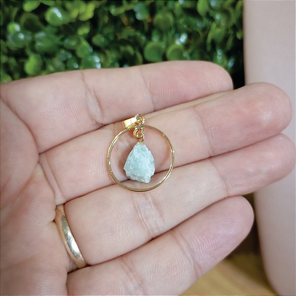 Pingente Argola Água Marinha - "Calma, Coragem e Sensibilidade" - Semijoia