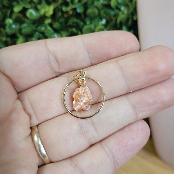 Pingente Argola Calcita Laranja - "Disposição e Alegria" - Semijoia