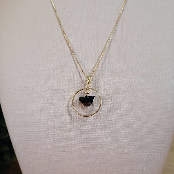 Pingente Argola Obsidiana Negra - "Proteção e cura Espiritual" - Semijoia