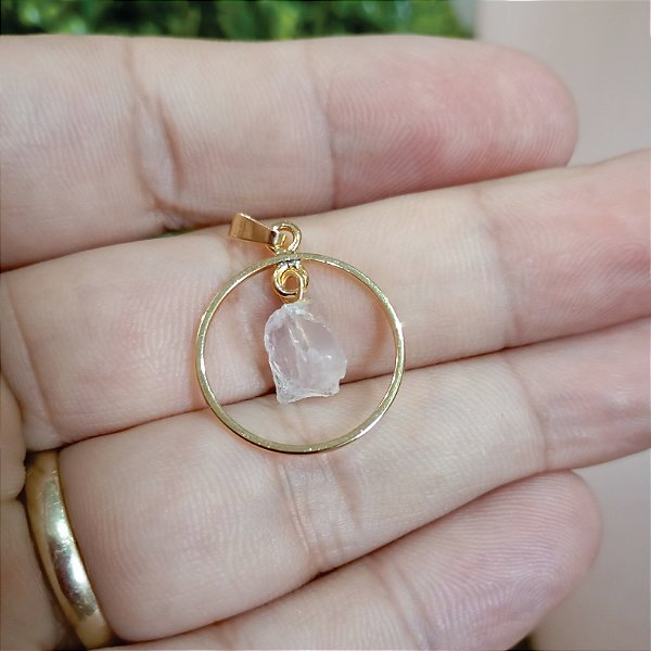 Pingente Argola Quartzo Rosa - "Amor Próprio, Perdão e Gratidão" - Semijoia