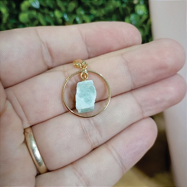 Pingente Argola Quartzo Verde - "Saúde e Vitalidade" - Semijoia