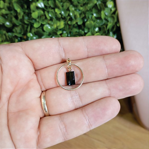 Pingente Argola Turmalina Negra - "Proteção" - Semijoia