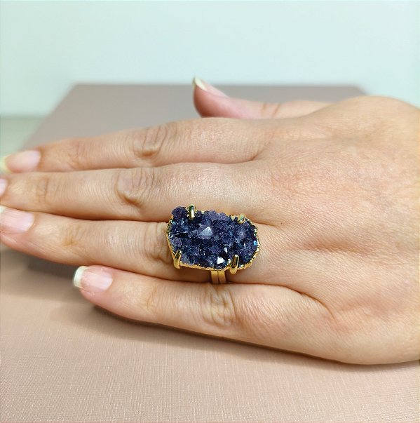 Anel Drusa de Ametista Regulável - "Espiritualidade e Transmutação"