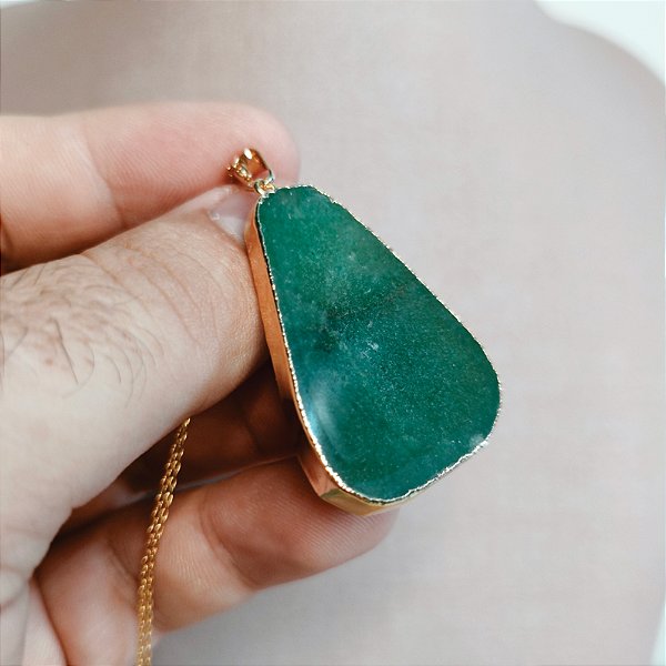 Pingente Chapa Quartzo Verde - "Saúde e Vitalidade"