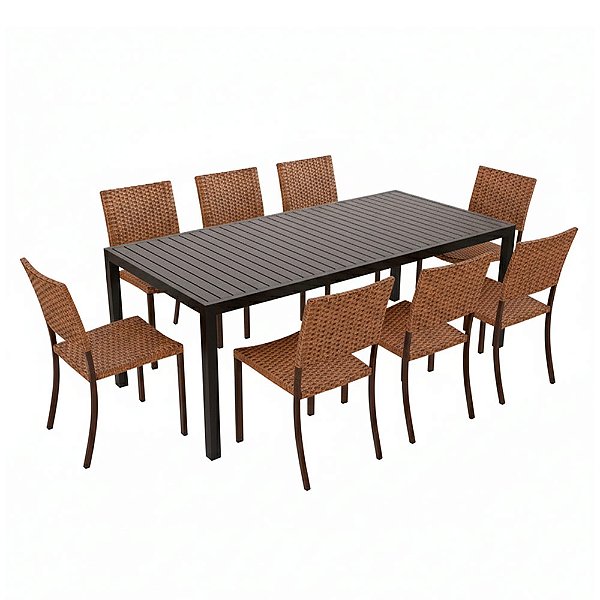 Conjunto de mesa Retangular Margarida com 8 Cadeiras