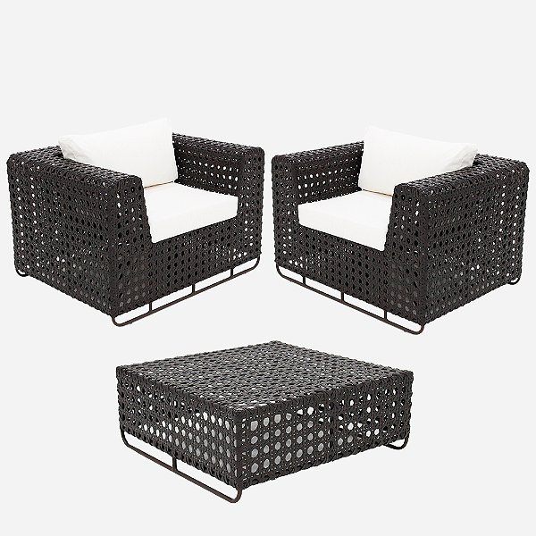 Kit 2 Poltronas Fúcsia e Mesinha Fibra Sintética