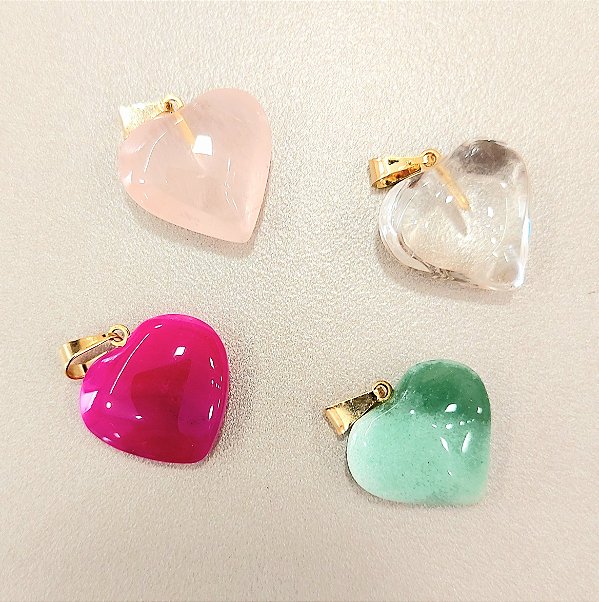 Pingente de Coração 16mm. Pedras Naturais Banhado a Ouro