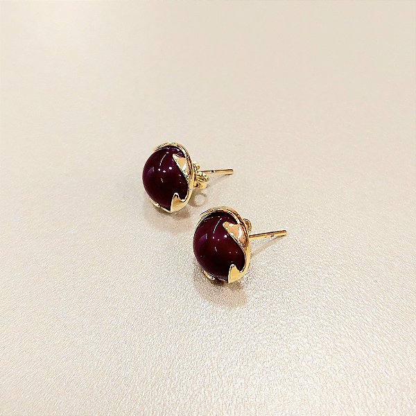 Brinco redondo Agata Rosa Meia Coroa 10mm Pedras Naturais Meia Esfera