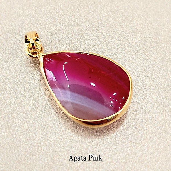 Pingente Gota Agata Rosa 13x18mm. Pedra Natural Banhado a Ouro Canovão