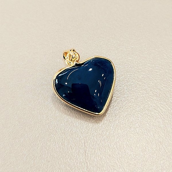 Pingente Coração Agata Azul 16mm. Pedras Naturais Banhado a Ouro