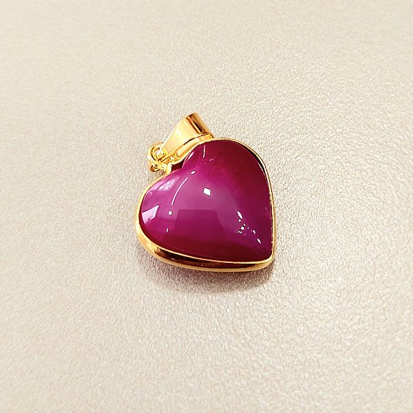 Pingente Coração Agata Rosa 16mm. Pedras Naturais Banhado a Ouro