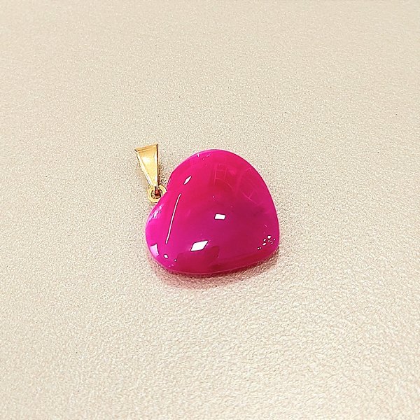 Pingente de Coração Agata Rosa 16mm. Pedras Naturais Banhado a Ouro