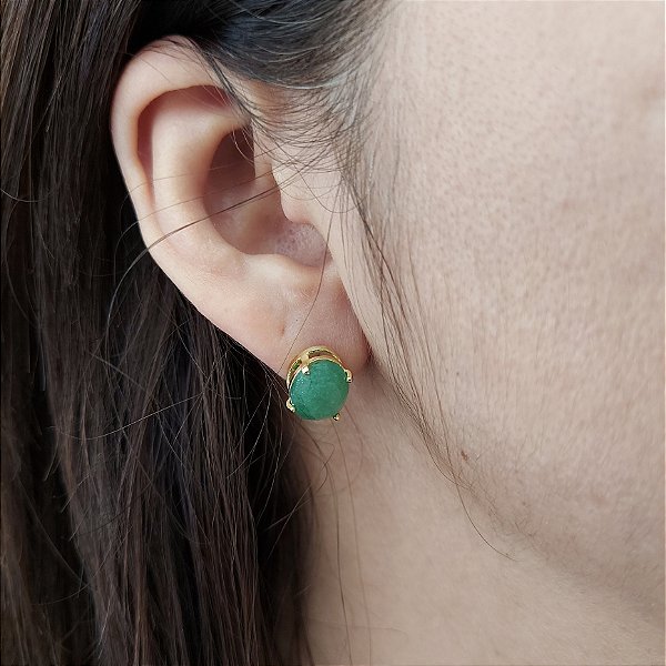 Brinco de QUARTZO VERDE 8x10mm. Pedras Naturais Banhado a Ouro