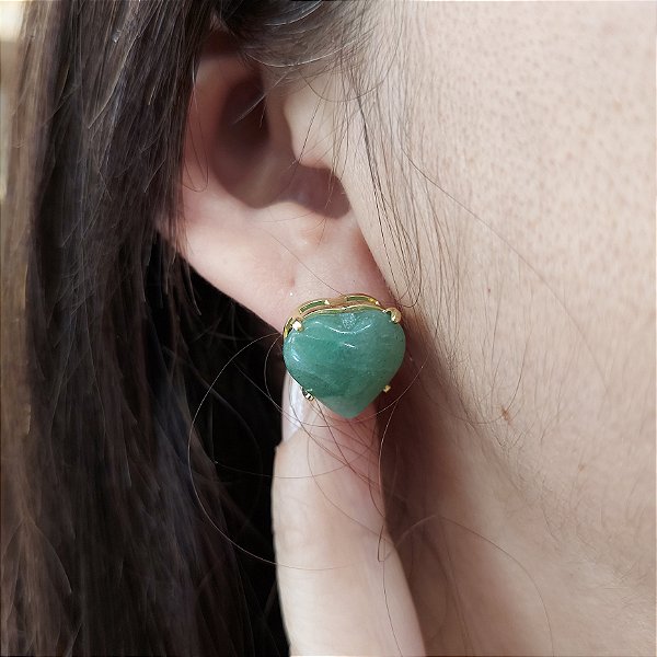 Brinco de QUARTZO VERDE 13mm. Pedras Naturais Banhado a Ouro