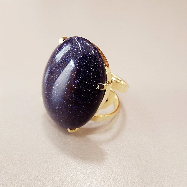 Anel Oval Pedra da Estrela 20x30mm. Pedras Naturais. Banhado a Ouro